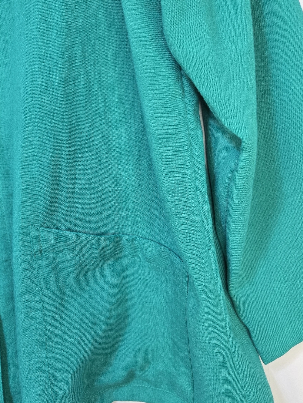FRIDAZ Women’s Size M 100% Linen Teal Button-Front Casual Jacket Top - Picture 4 of 9